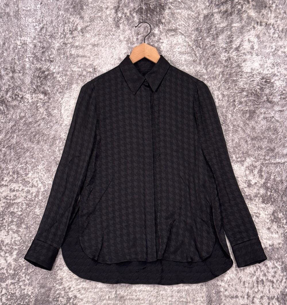 Argent Top 0 Womens Black Houndstooth Long Sleeve Button Blouse